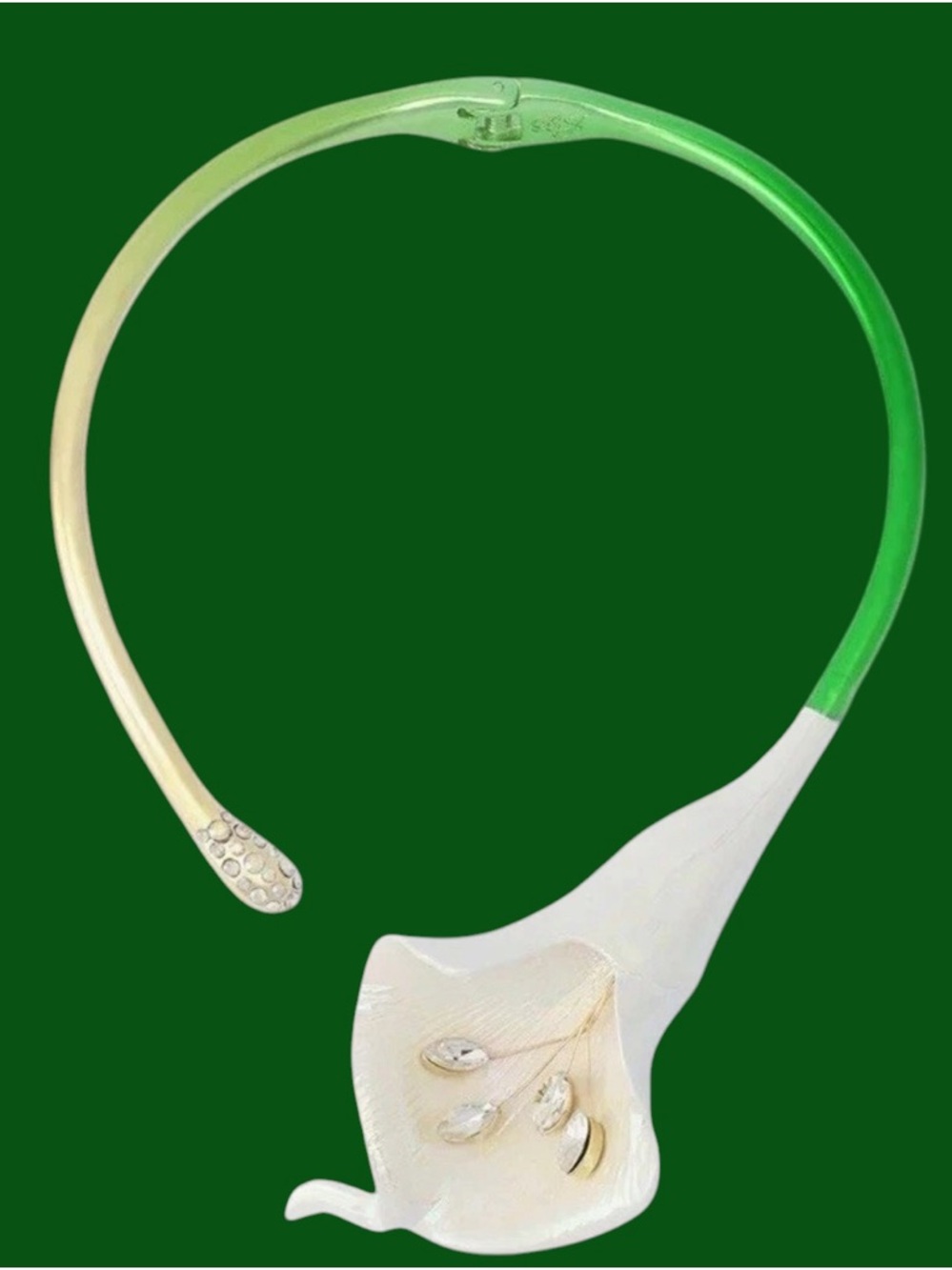 Betsey Johnson Gold-Tone Crystal Floral Calla Necklace - White and Gold & Green - Picture 4 of 16